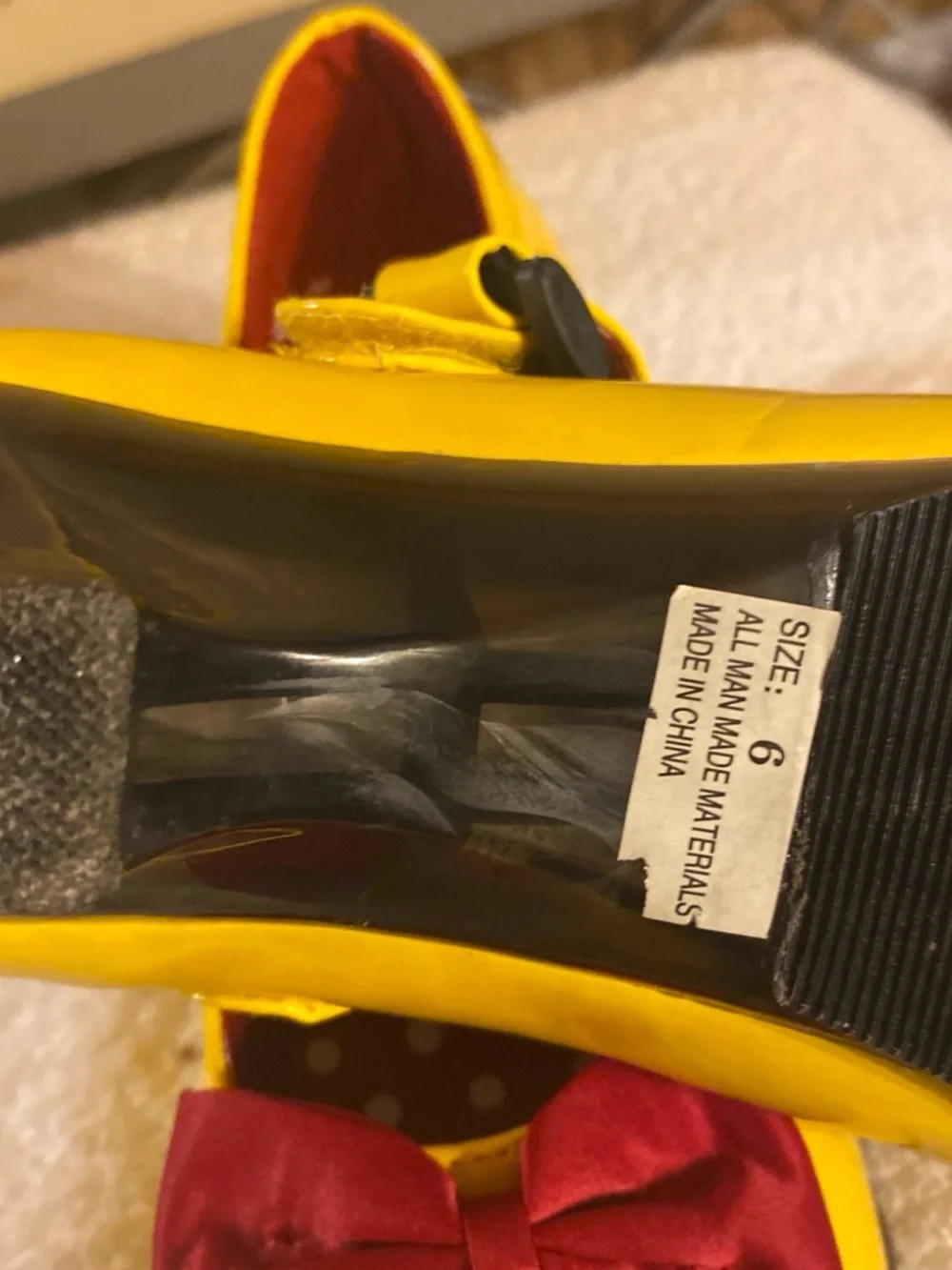 Source Unknown Bright Yellow Mary Janes with Red Bows